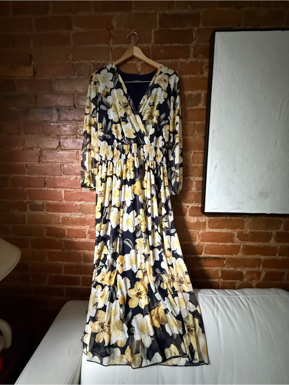 Enfocus Studio Navy Floral Wrap Maxi Dress with Yellow Bloom